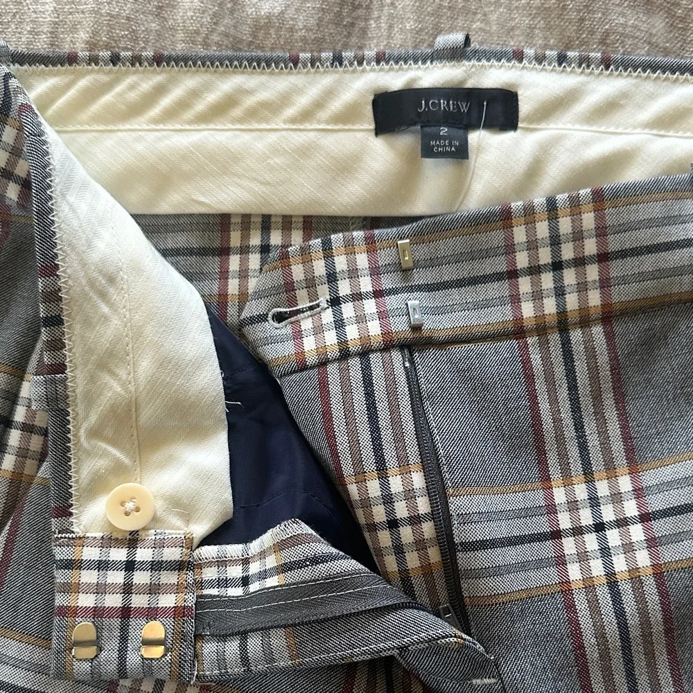 J. Crew Gray Plaid Ankle Pants with Burgundy & Cream Windowpane